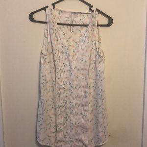 White, pleated button-down with floral print